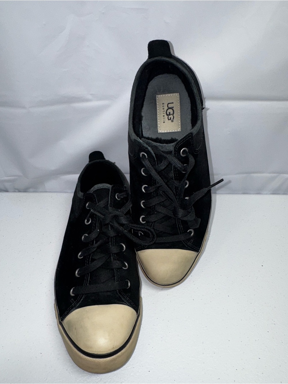 UGG Women's Black Suede Sneakers with Cream Toe Caps
